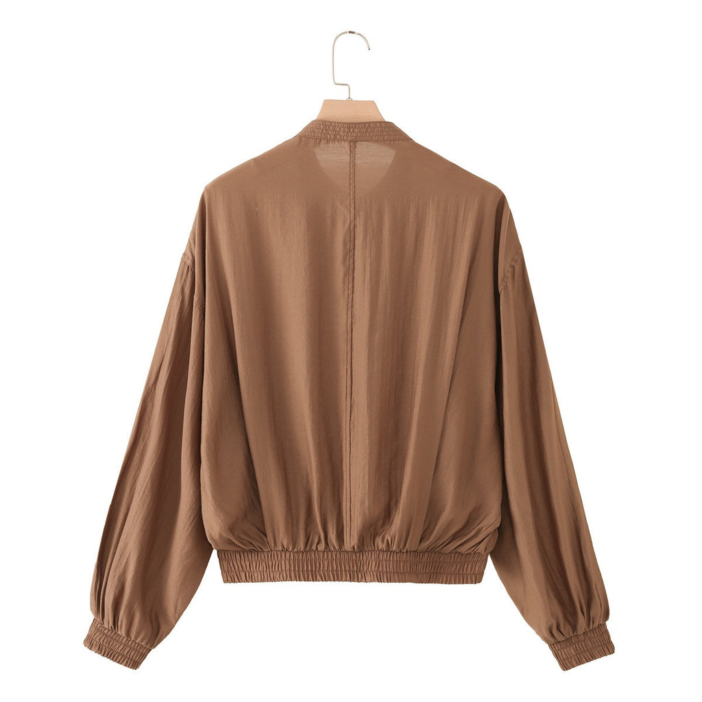 Women’s lightweight blouson jacket with pleated front, stand-up collar, and elastic hem Fashion Glam