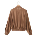 Women’s lightweight blouson jacket with pleated front, stand-up collar, and elastic hem Fashion Glam