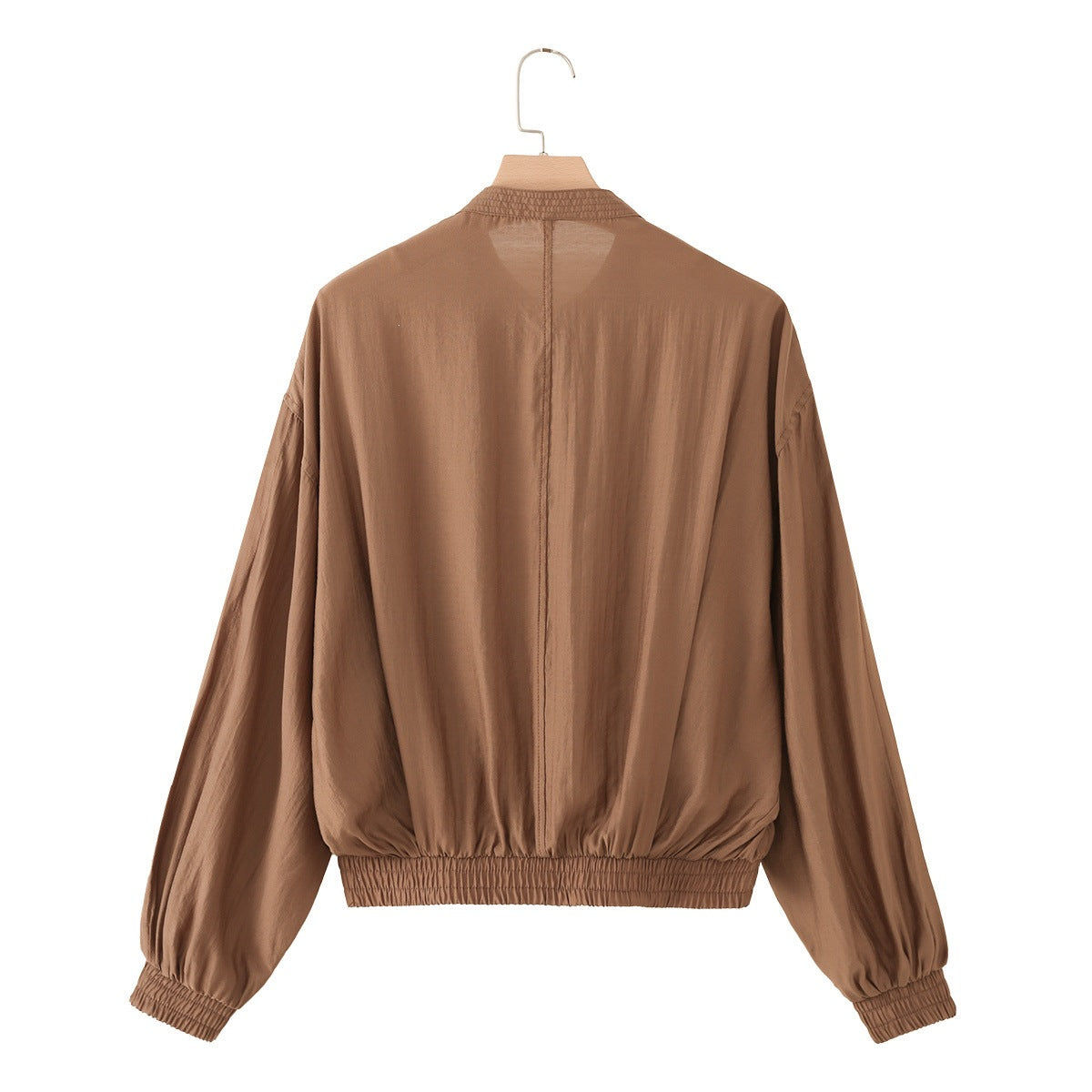 Women’s lightweight blouson jacket with pleated front, stand-up collar, and elastic hem Fashion Glam