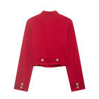 Women Cropped Military Jacket in Sailor Style with Golden Decorative Straps and Stand-Up Collar Fashion Glam