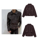 Women Short Suede Look Trench Coat with Waist Belt and Zipper Details Fashion Glam