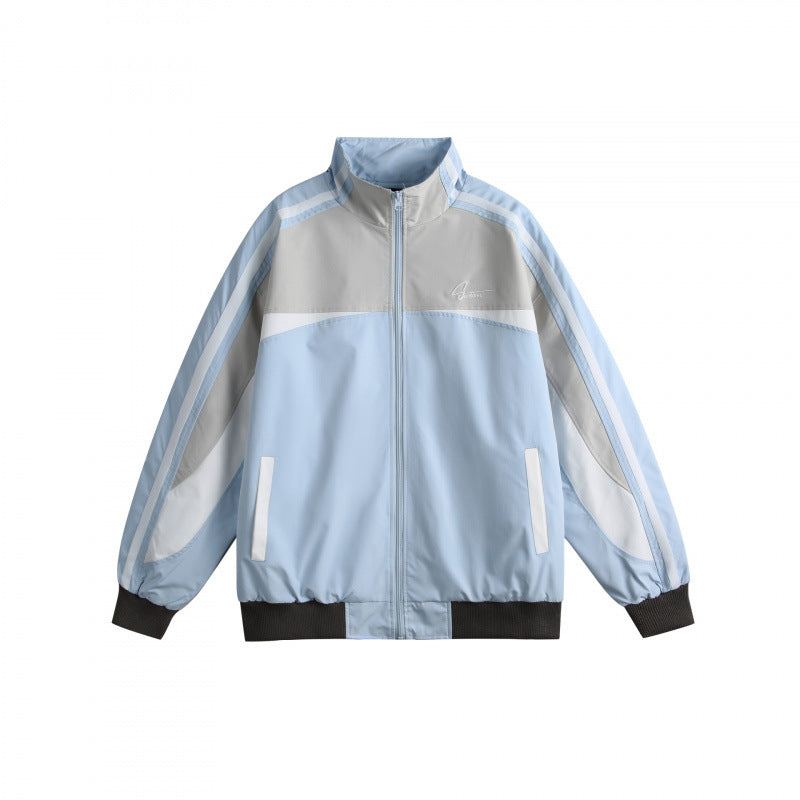 Unisex Lightweight Retro Track Jacket with Stand Collar, Contrasting Stripes and Ribbed Cuffs Fashion Glam