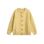 Women Buttoned Knitted Cardigan in Oversize Cut with Round Neck, Ribbed Cuffs and Contrast Buttons Fashion Glam