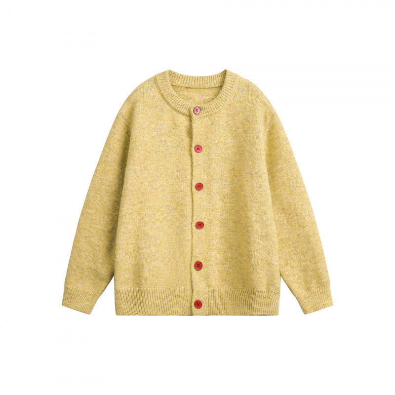 Women Buttoned Knitted Cardigan in Oversize Cut with Round Neck, Ribbed Cuffs and Contrast Buttons Fashion Glam
