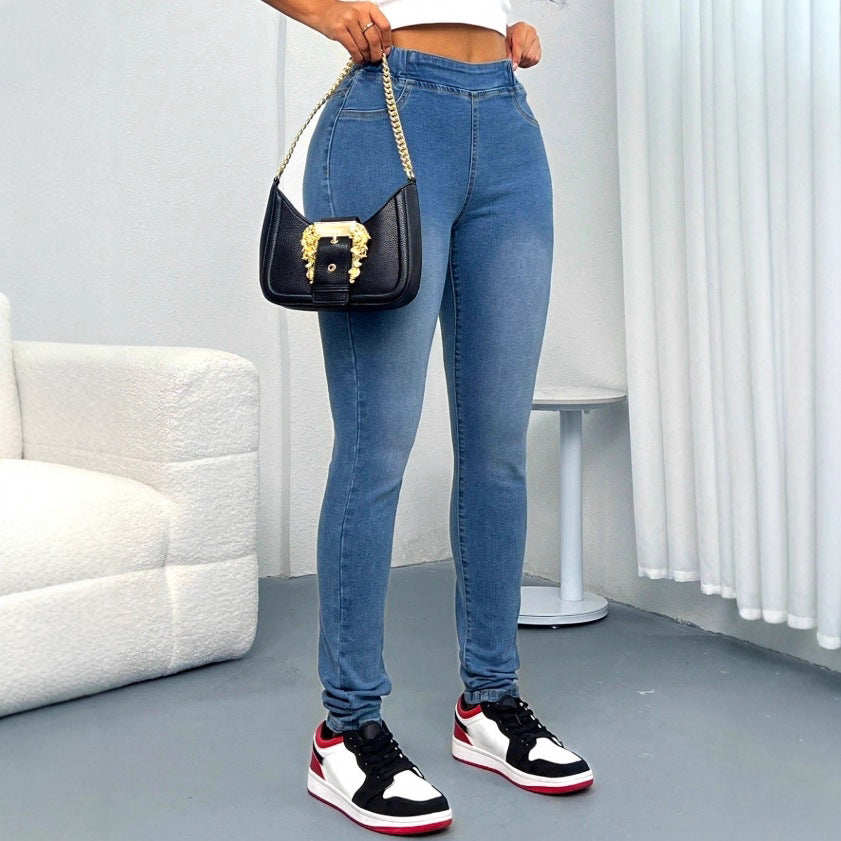 Ladies High-Waisted Sculpting Jeggings in Denim Look with Comfort Waistband Fashion Glam