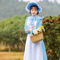 Women's Vintage Farmer Dress with Romantic Ruffles and Matching Hat Fashion Glam