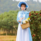 Women's Vintage Farmer Dress with Romantic Ruffles and Matching Hat Fashion Glam