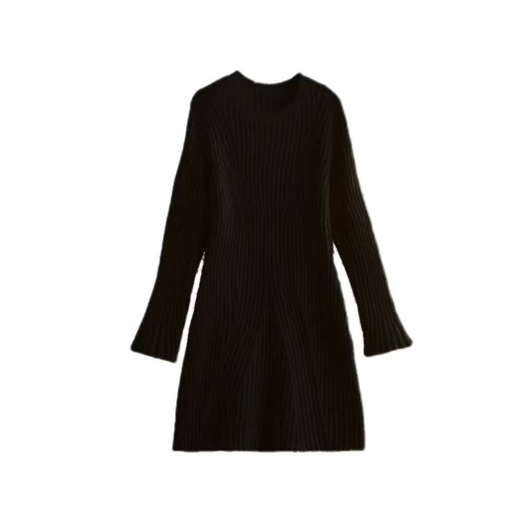 Women's Ribbed Knit Dress with Flared A-Line and Wide Cuffs Fashion Glam