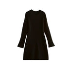 Women's Ribbed Knit Dress with Flared A-Line and Wide Cuffs Fashion Glam