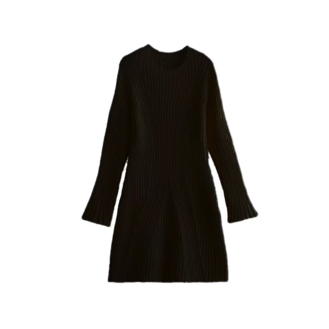 Women's Ribbed Knit Dress with Flared A-Line and Wide Cuffs Fashion Glam