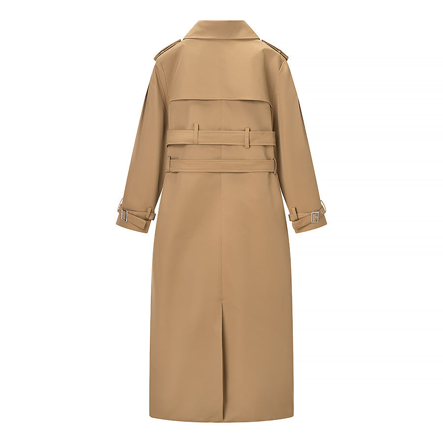 Women Longer tailored trench coat with double waist belt and epaulettes Fashion Glam