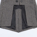Women Double-breasted Houndstooth Blazer with Cutaway Hem and Vent Fashion Glam