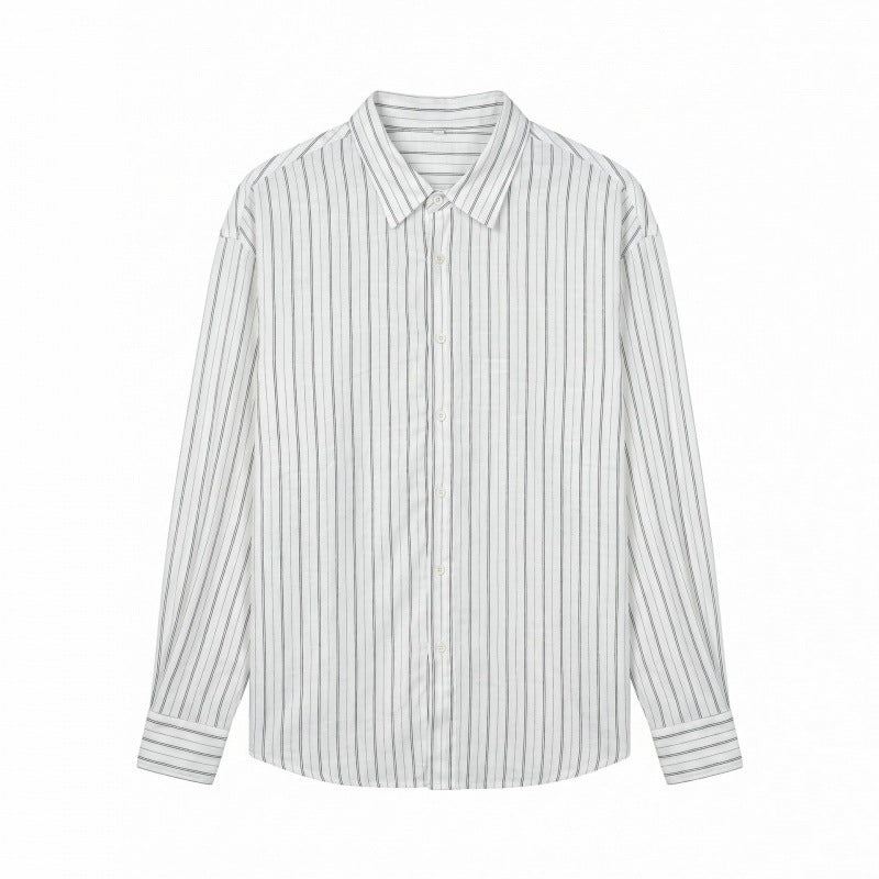 Men's Long-Sleeved Relaxed-Fit Pinstripe Shirt made of Linen-Cotton Blend with Kent Collar Fashion Glam