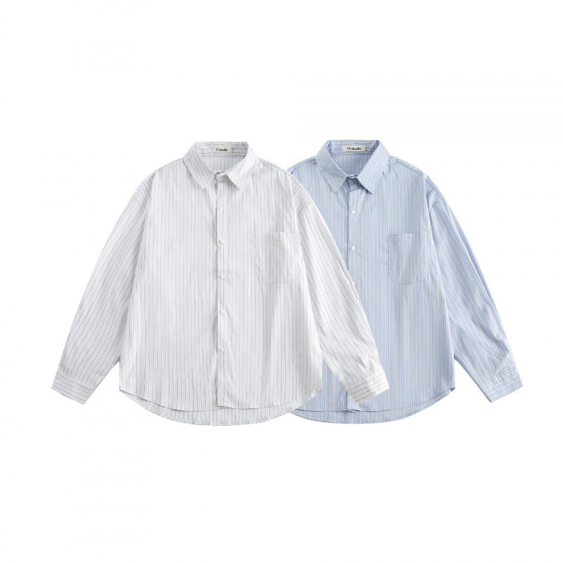 Men's loosely falling boxy shirt with fine pinstripes and chest pocket Fashion Glam