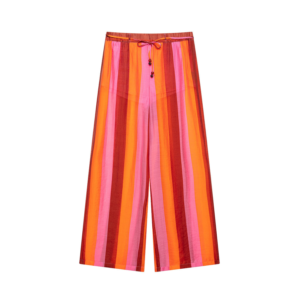 Women's Wide Culotte Pants with Drawstring Waist and Vertical Stripes Fashion Glam