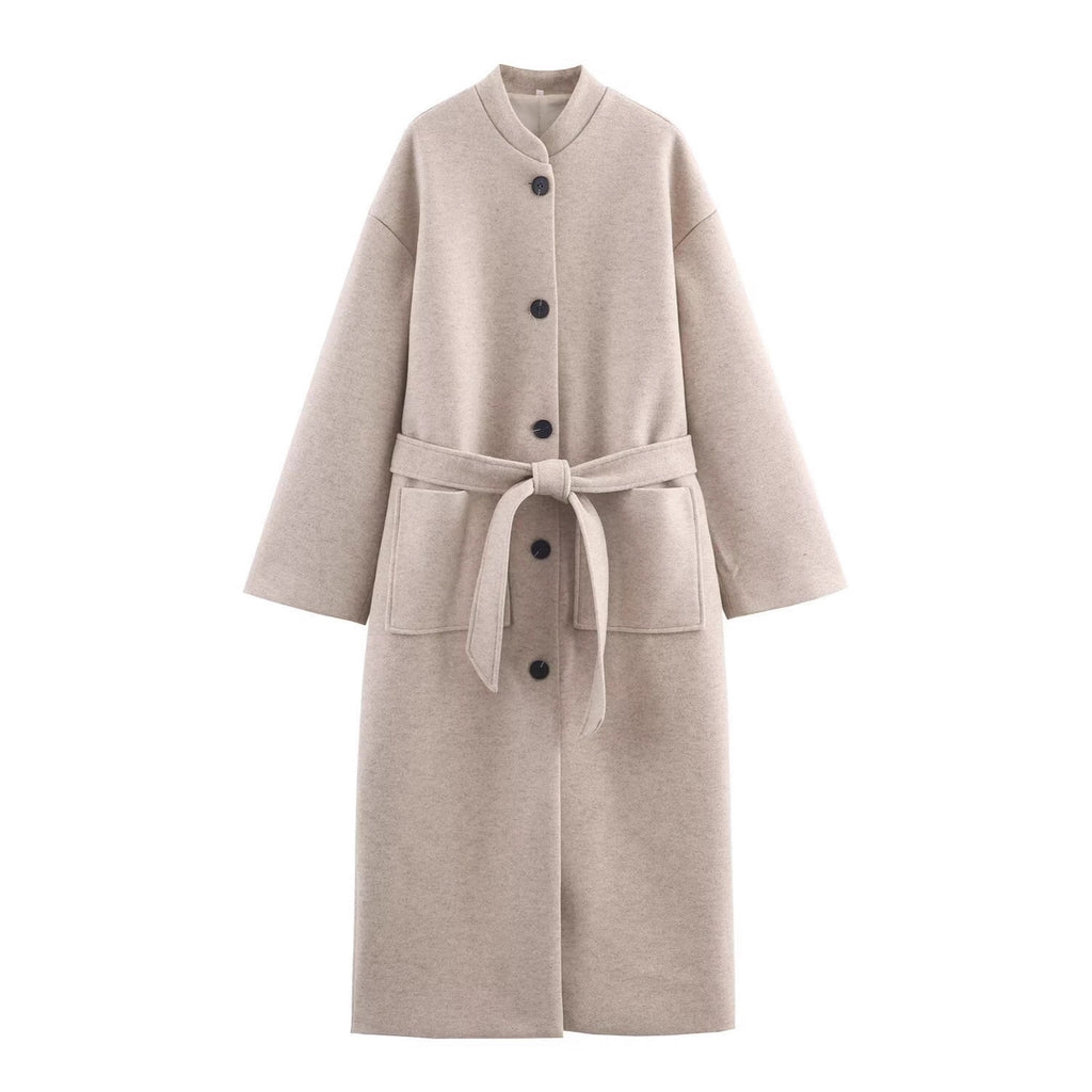 Women’s longer minimalist wool blend kimono coat with tie belt Fashion Glam