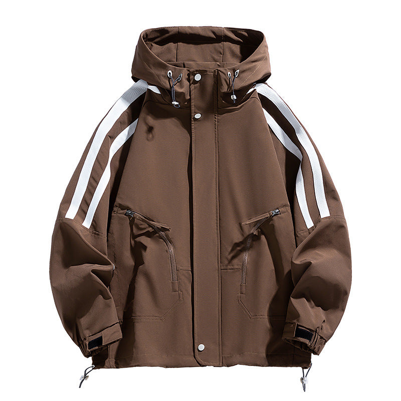Unisex sporty-urban hooded windbreaker with contrast stripes Fashion Glam