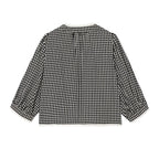 Ladies Vichy Check Blouse with Lace Trim, Tie Band and Three-Quarter Balloon Sleeves Fashion Glam