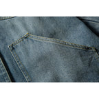 Unisex Boxy Denim Jacket with Leather Collar, Snap Button Placket and Flap Pockets Fashion Glam