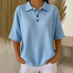 Women's sporty polo shirt made of waffle piqué Fashion Glam