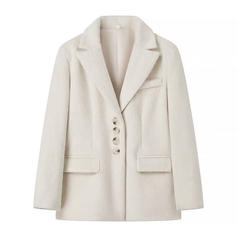 Women's short blazer-coat made of teddy fleece with lapel collar Fashion Glam