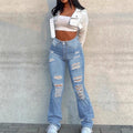 Women high-waisted ripped flared jeans with shaping comfort waistband Fashion Glam