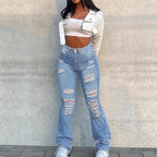Women high-waisted ripped flared jeans with shaping comfort waistband Fashion Glam