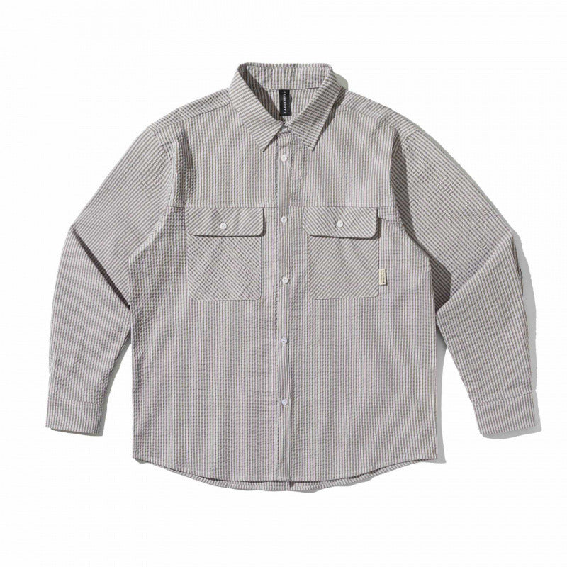 Unisex Boxy Overshirt in Seersucker look with double chest flaps and shirt collar Fashion Glam