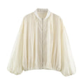 Women's sheer oversized bomber jacket made of lightweight satin organza with balloon sleeves Fashion Glam