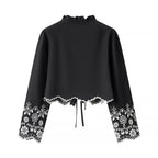 Women's short embroidered bolero jacket with ruffle collar and ties Fashion Glam