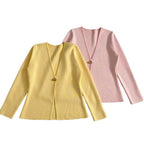 Ladies Fine V-Neck Cardigan with Decorative Button and Boxy Silhouette Fashion Glam
