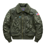 Men's pilot bomber jacket with teddy collar, multiple pockets, and windproof nylon shell Fashion Glam
