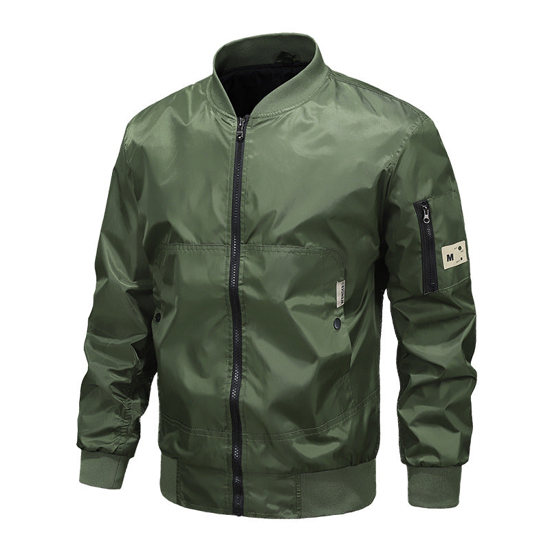 Men's Lightweight Nylon Bomber Jacket with Arm Pocket, Stand Collar and Ribbed Cuffs Fashion Glam