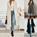 Women's Long Hooded Teddy Coat with Cable Knit Look Fashion Glam