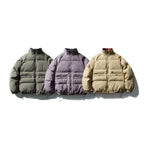 Unisex Boxy padded stand collar puffer jacket with drawstring hem and flap pockets Fashion Glam