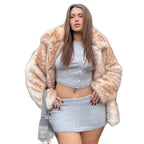 Women's short coat made of voluminous teddy faux fur with stand-up collar and soft touch Fashion Glam