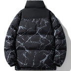 Men's padded quilted jacket with marble print, high stand collar and windproof exterior Fashion Glam