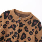 Women's fluffy cardigan in leopard print with round neckline and button placket Fashion Glam
