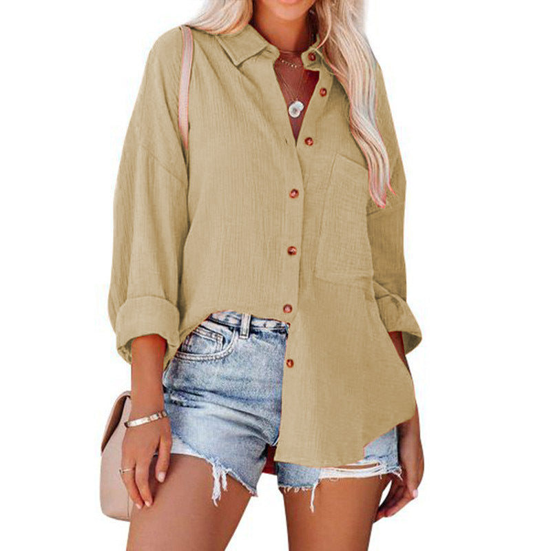 Women's loose shirt with button placket and chest pocket Fashion Glam
