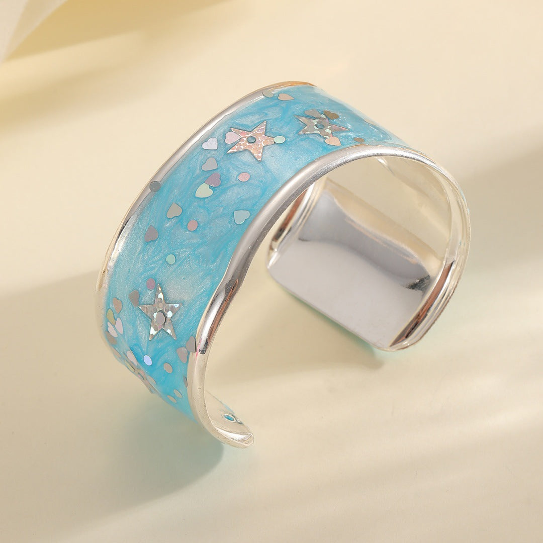 Women Open Bangle with Sparkling Star Motif Fashion Glam