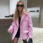 Women's short blazer-coat made of teddy fleece with lapel collar Fashion Glam