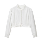 Women's Cropped Lace Bolero Blouse with Stand Collar and Eyelet Embroidery Fashion Glam