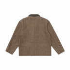 Men's wool blend worker blazer with contrasting leather collar and patch pockets Fashion Glam