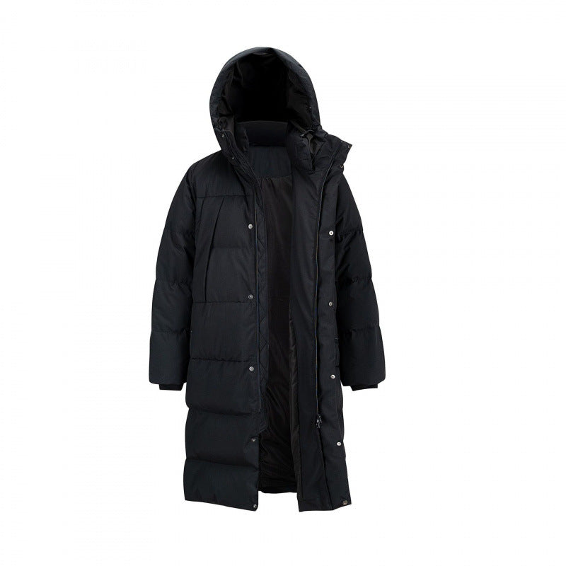 Women Longer quilted down coat with high hood and concealed zipper placket Fashion Glam