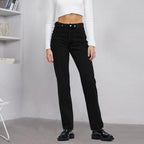 Women high-waisted straight-cut jeans made of rigid denim with raw hem Fashion Glam
