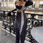Women's maxi dress in boho style with vertical lace panels and loose U-neckline Fashion Glam