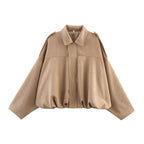 Women's Short Boxy Jacket in Oversized Suede Look with Balloon Hem Fashion Glam