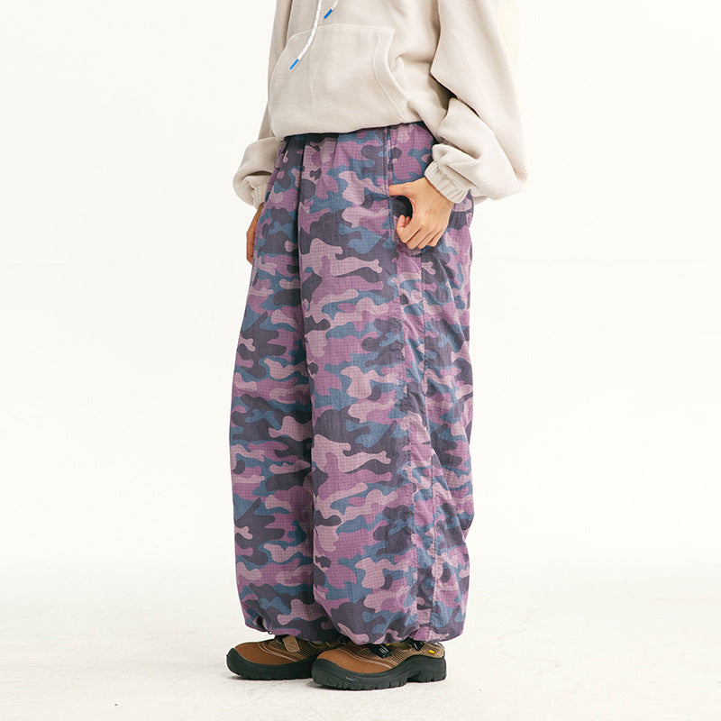 Men's loose-fitting ripstop leisure pants with camouflage pattern and elastic drawstring waistband Fashion Glam