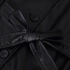 Women's Short Tailored Faux Leather Jacket with Ties and Shirt Collar Fashion Glam
