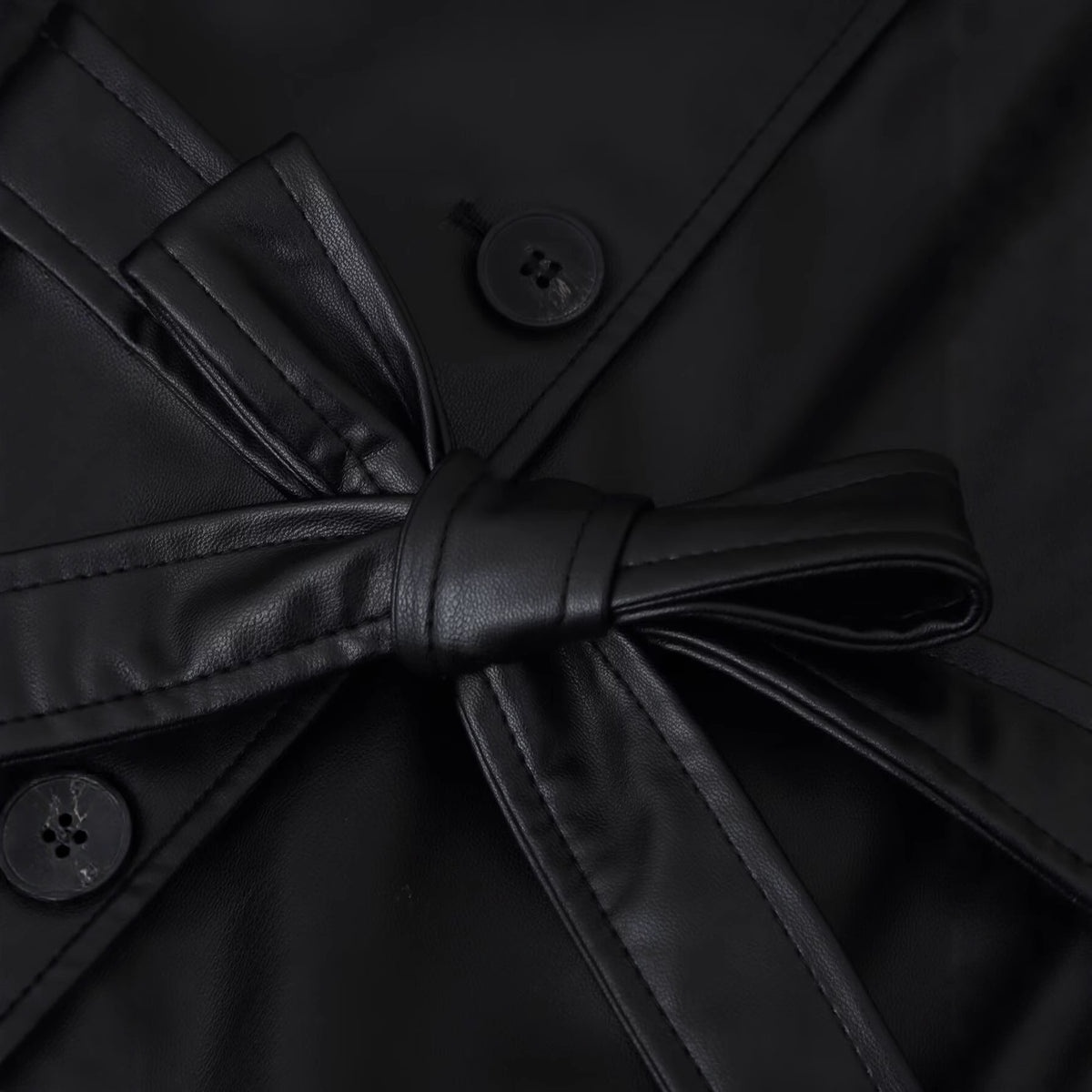Women's Short Tailored Faux Leather Jacket with Ties and Shirt Collar Fashion Glam
